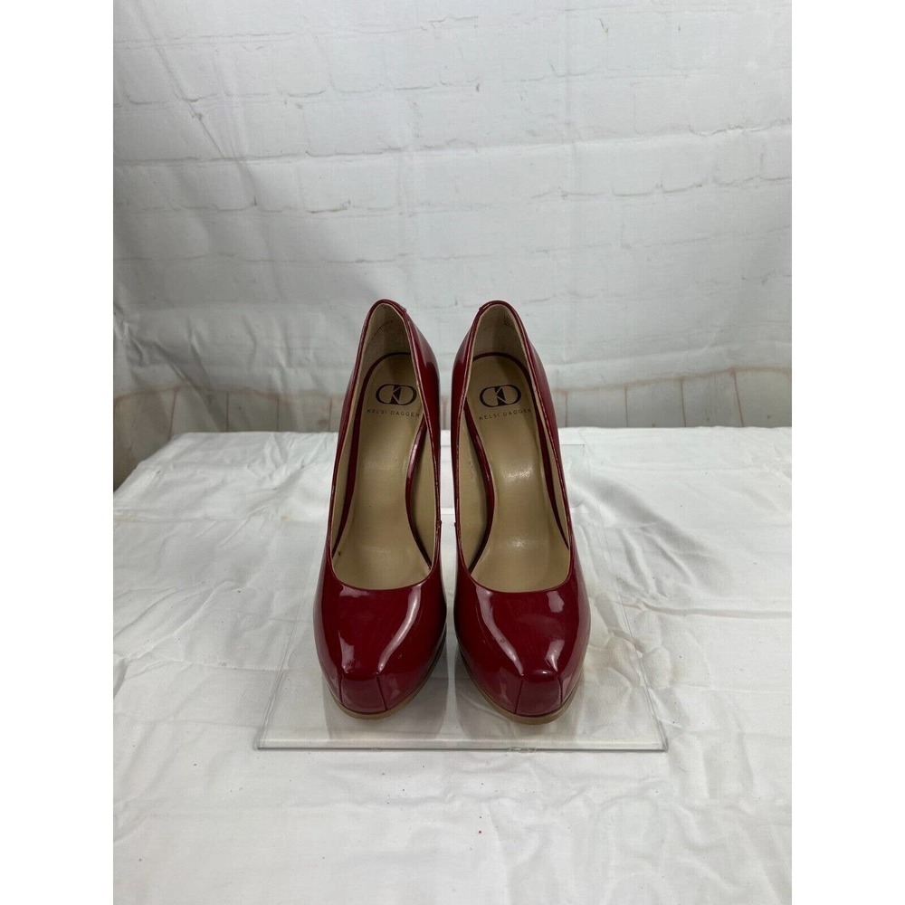 Kelsi Dagger Womens Pumps Shoes Size 7.5 Red Patent Leather Platform Heels EUC